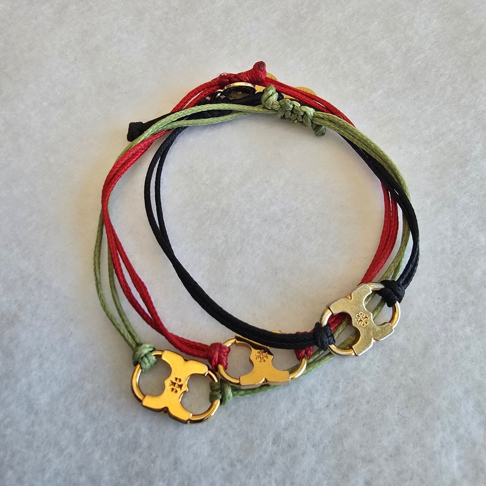 Tory Burch Embrace Ambition Gemini Cord Slider Bracelet Set of 3 Black Red Green